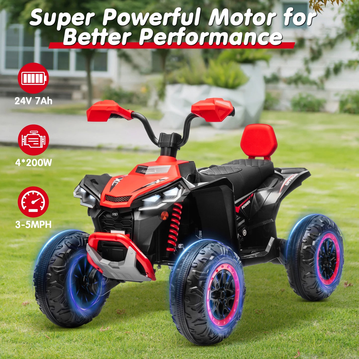 Kids ATV 4 Wheeler, Upgraded 2 Seater 24V Ride On Toy for Big Kid w/800W Powerful Motor, Battery Powered