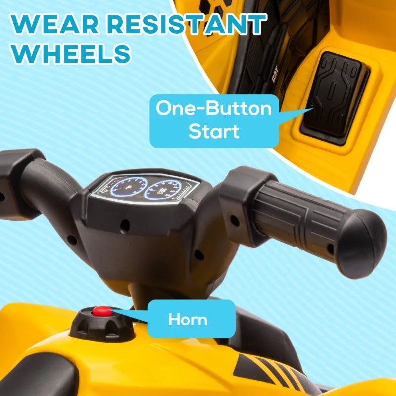 CAT Licensed Kids ATV, 6V Four-Wheeler for Kids with Horn, LED Headlights, Single-Button Start for 18-36 Months