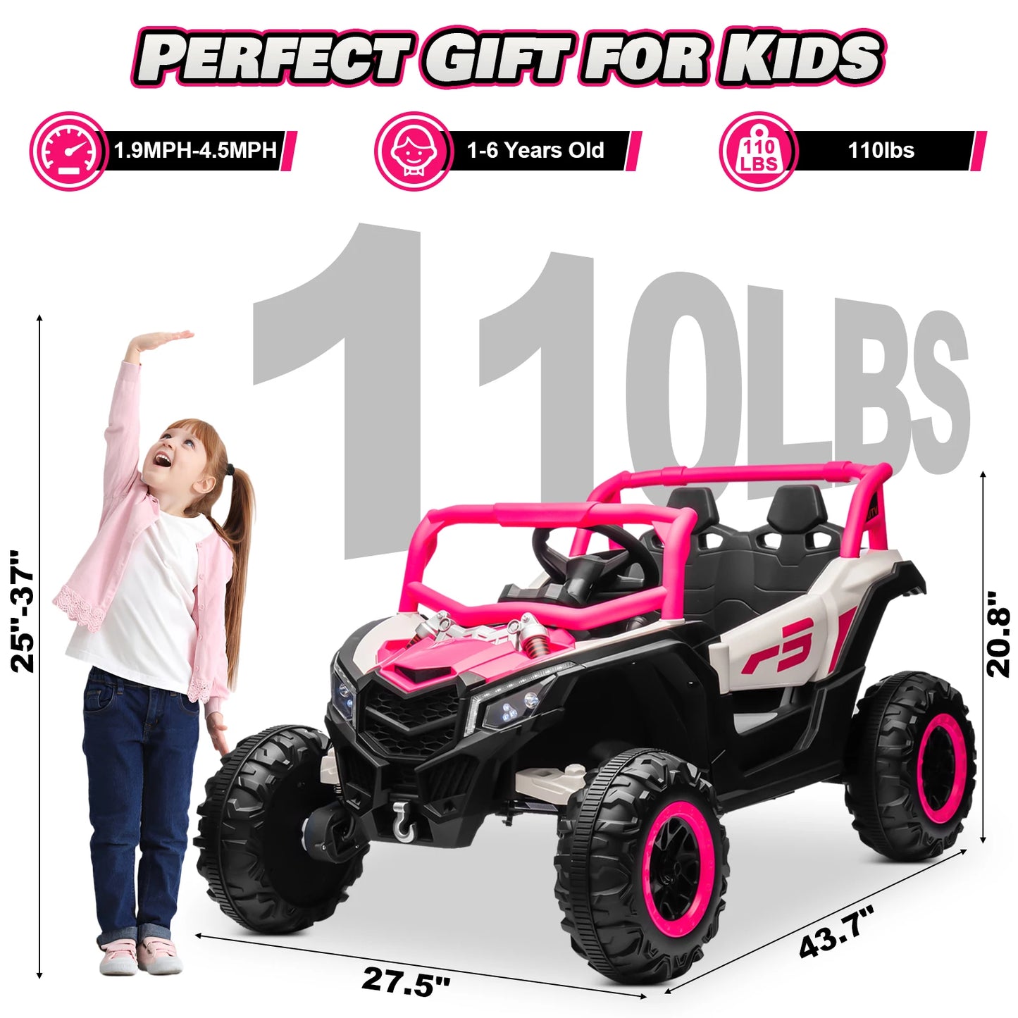 24V Ride On Car for Kids w/Remote Control, Battery Powered Off-Road UTV, 4x150W Motors,4 Shock Absorbers, 4.5 Mph Max S