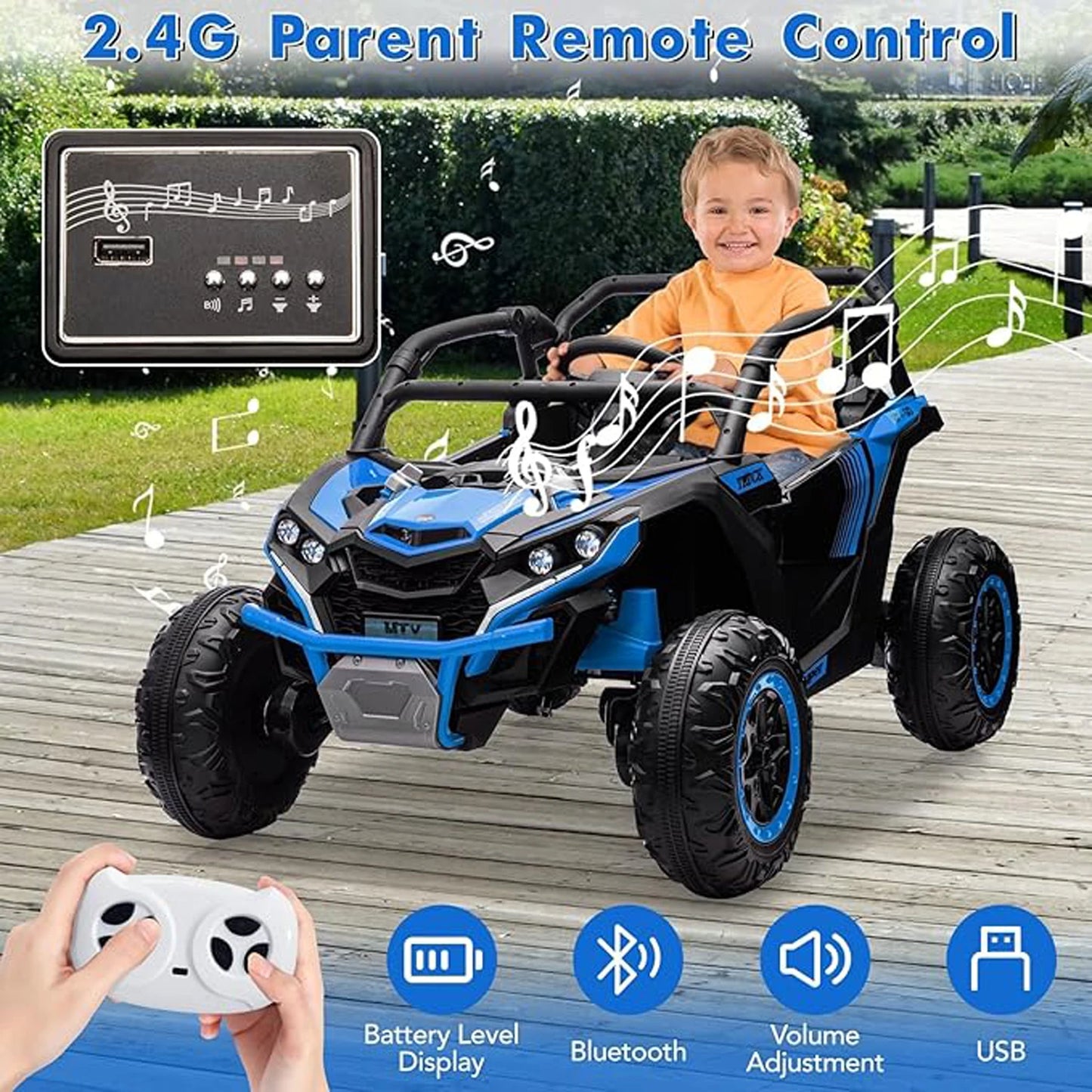 24V Kids Ride On Utv,2-Seater 4WD Off Road Electric Vehicle with Remote Control,Led Lights, 4 Shock Absorbers, One-Button Start