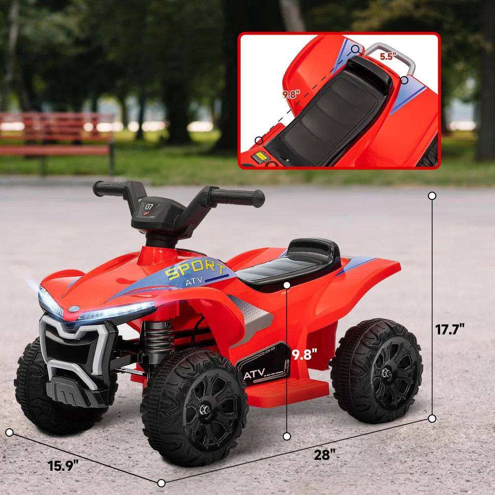 Qaba Kids ATV Quad, 6V Ride on Toy with 1.6MPH Max Speed Rechargeable Battery 4 Wheeler Battery Powered Lights Forward & Reverse