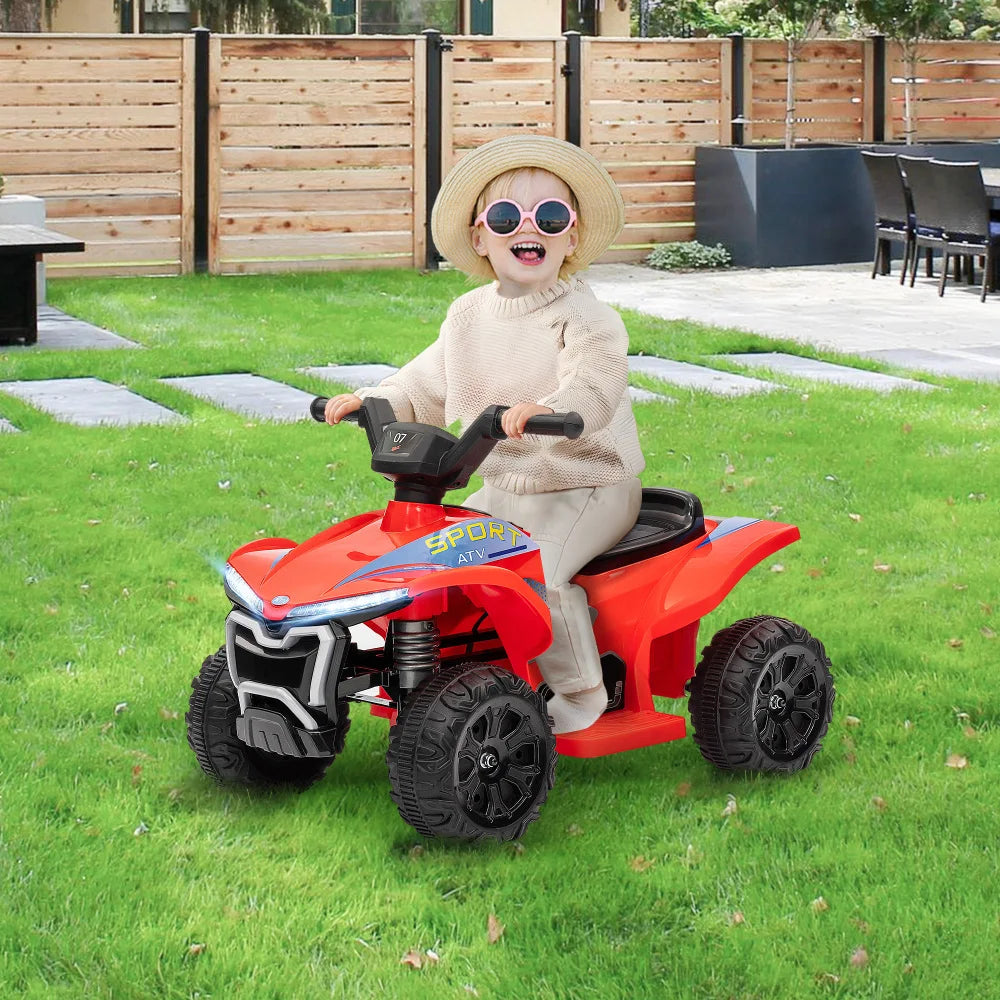 Qaba Kids ATV Quad, 6V Ride on Toy with 1.6MPH Max Speed Rechargeable Battery 4 Wheeler Battery Powered Lights Forward & Reverse