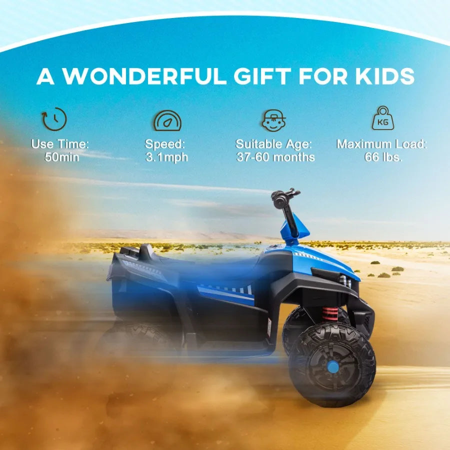 Qaba 12V ATV Battery Powered Four Wheeler with Spring Suspension Forward Reverse LED Lights Music MP3 Electric Car for Boys Gir