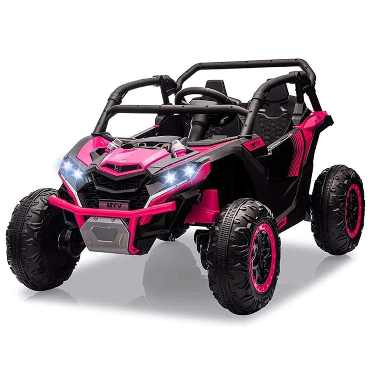 24V Kids Ride On Utv,2-Seater 4WD Off Road Electric Vehicle with Remote Control,Led Lights, 4 Shock Absorbers, One-Button Start