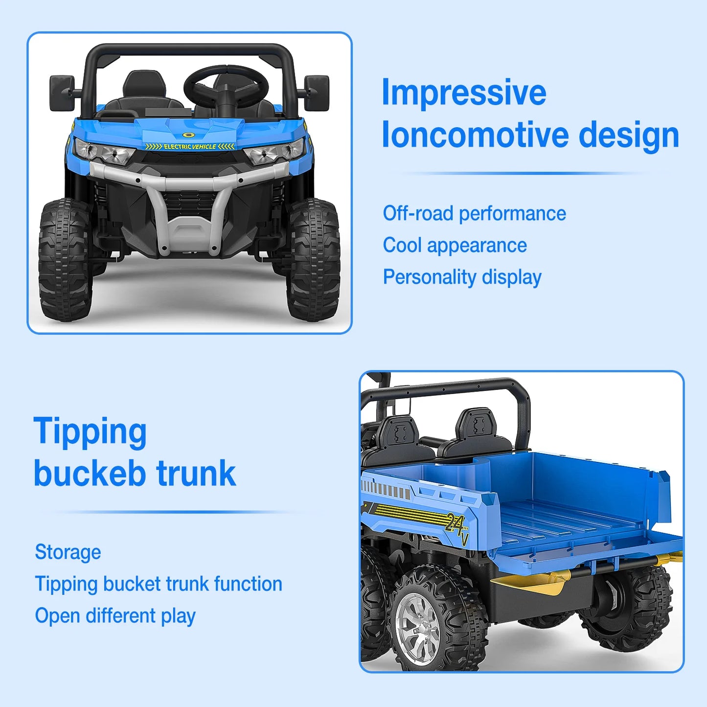 Ride On Truck Car 24 V Kids Electric Vehicles With Remote Control, Children Ride On Utv Car With Safety Belt, For Boys Girls