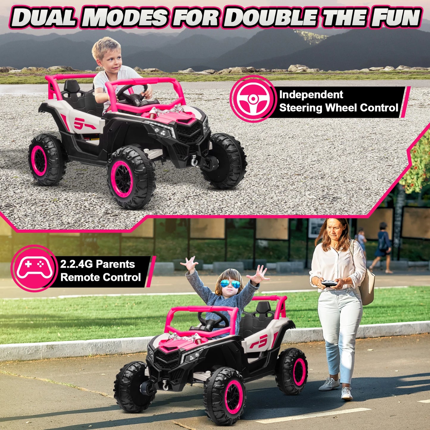 24V Ride On Car for Kids w/Remote Control, Battery Powered Off-Road UTV, 4x150W Motors,4 Shock Absorbers, 4.5 Mph Max S