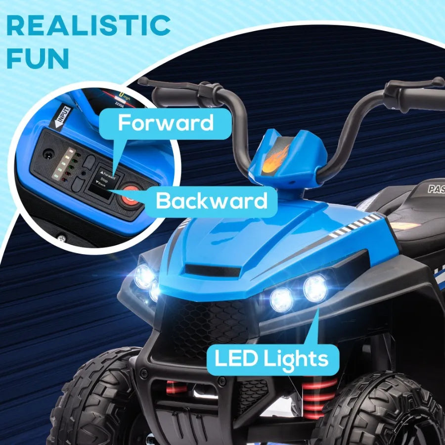Qaba 12V ATV Battery Powered Four Wheeler with Spring Suspension Forward Reverse LED Lights Music MP3 Electric Car for Boys Gir