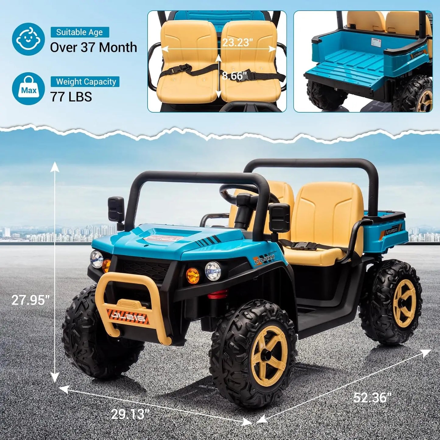 24v Ride On Dump Truck, 2 Seater Electric Ride On Car Toy for Kids, Battery Powered UTV with 4x35W Motors, Shovel Remote Control