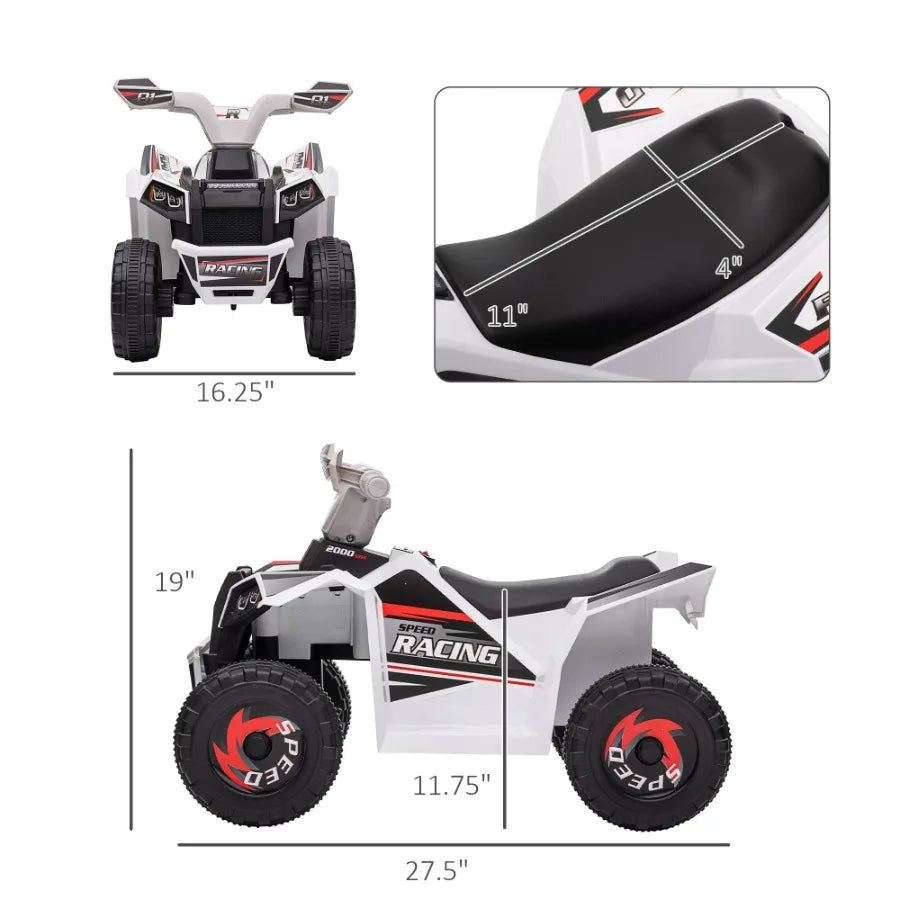 ATV Quad Car 6V FourWheeler for with Forward Backward Function WearResistant Wheels for Toddlers Ages 1836 Months White