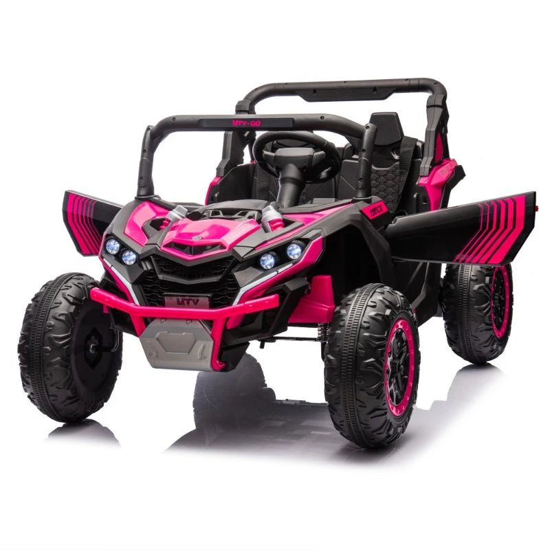 24V Two-Seater Kids Ride On UTV W/Parents Remote Control,Four-Wheel Suspension,Anti-collision bar,Music,Bluetooth for Kids 3+.