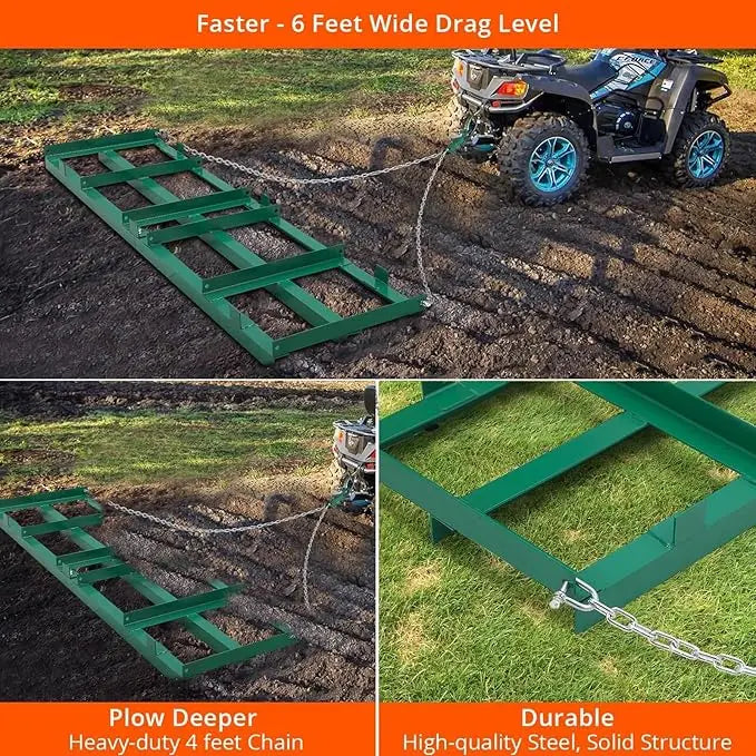 Land Leveler 48" Width, Heavy Duty Drag Harrow for ATV, UTV, Tractor - Lawn Rake, Versatile Applications, Enhanced Depth
