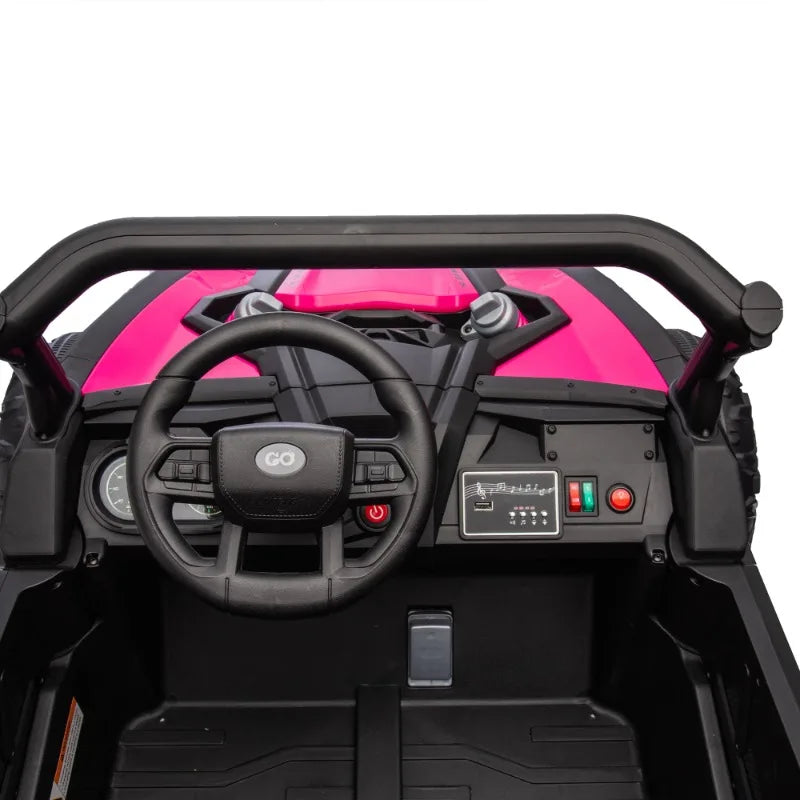 24V Two-Seater Kids Ride On UTV W/Parents Remote Control,Four-Wheel Suspension,Anti-collision bar,Music,Bluetooth for Kids 3+.