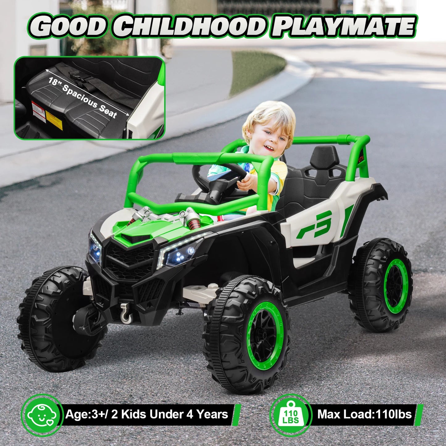 24V Ride On Car for Kids w/Remote Control, Battery Powered Off-Road UTV, 4x150W Motors,4 Shock Absorbers, 4.5 Mph Max S