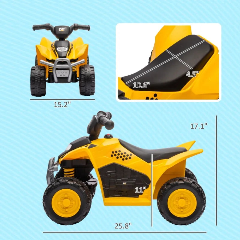 CAT Licensed Kids ATV, 6V Four-Wheeler for Kids with Horn, LED Headlights, Single-Button Start for 18-36 Months