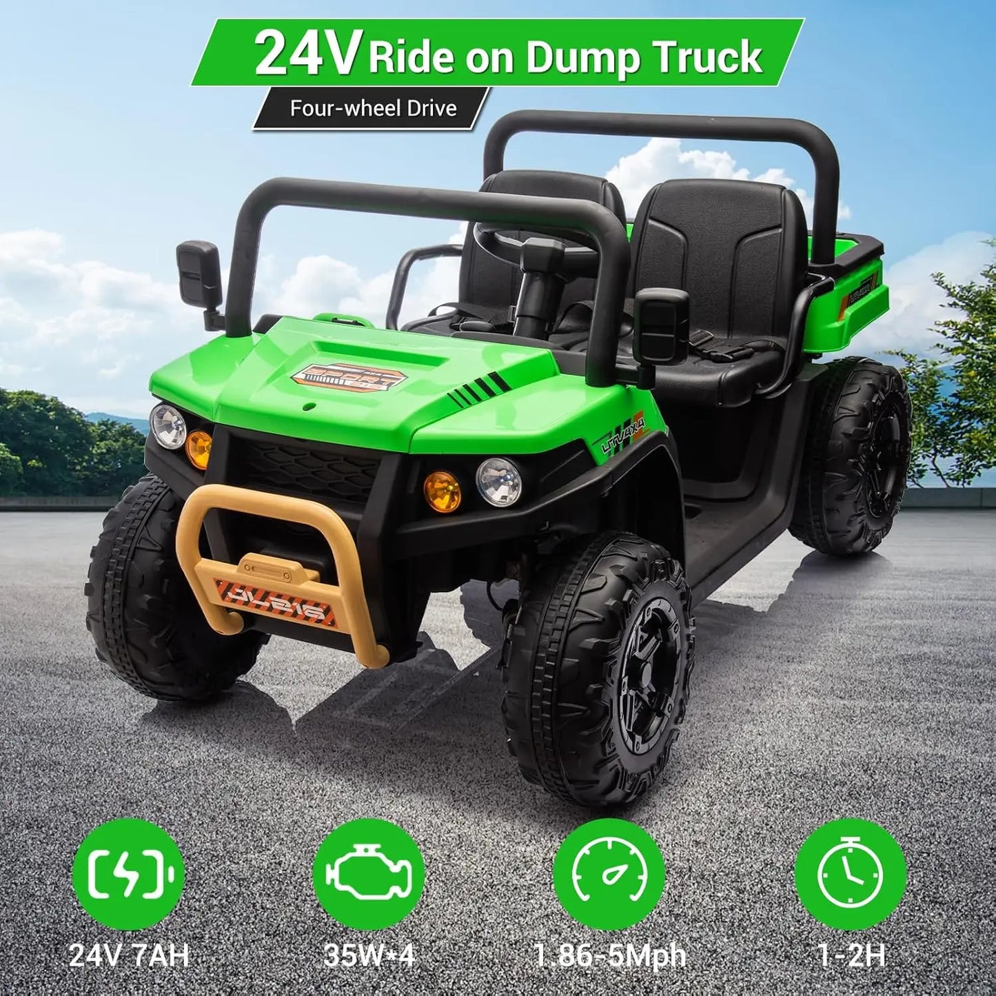 24v Ride On Dump Truck, 2 Seater Electric Ride On Car Toy for Kids, Battery Powered UTV with 4x35W Motors, Shovel Remote Control