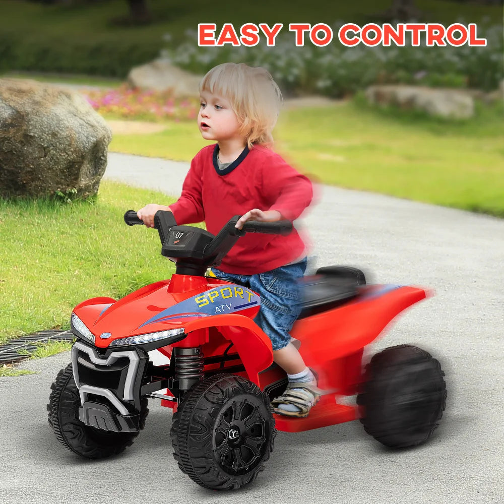 Qaba Kids ATV Quad, 6V Ride on Toy with 1.6MPH Max Speed Rechargeable Battery 4 Wheeler Battery Powered Lights Forward & Reverse