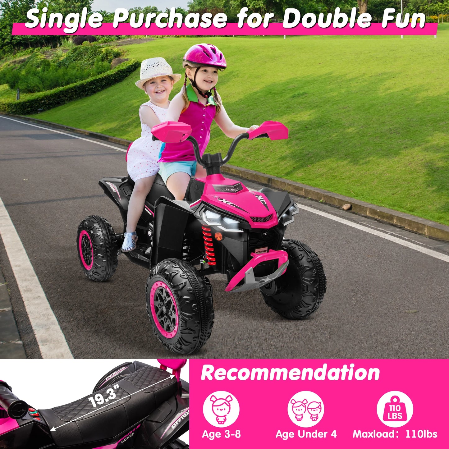 Kids ATV 4 Wheeler, Upgraded 2 Seater 24V Ride On Toy for Big Kid w/800W Powerful Motor, Battery Powered