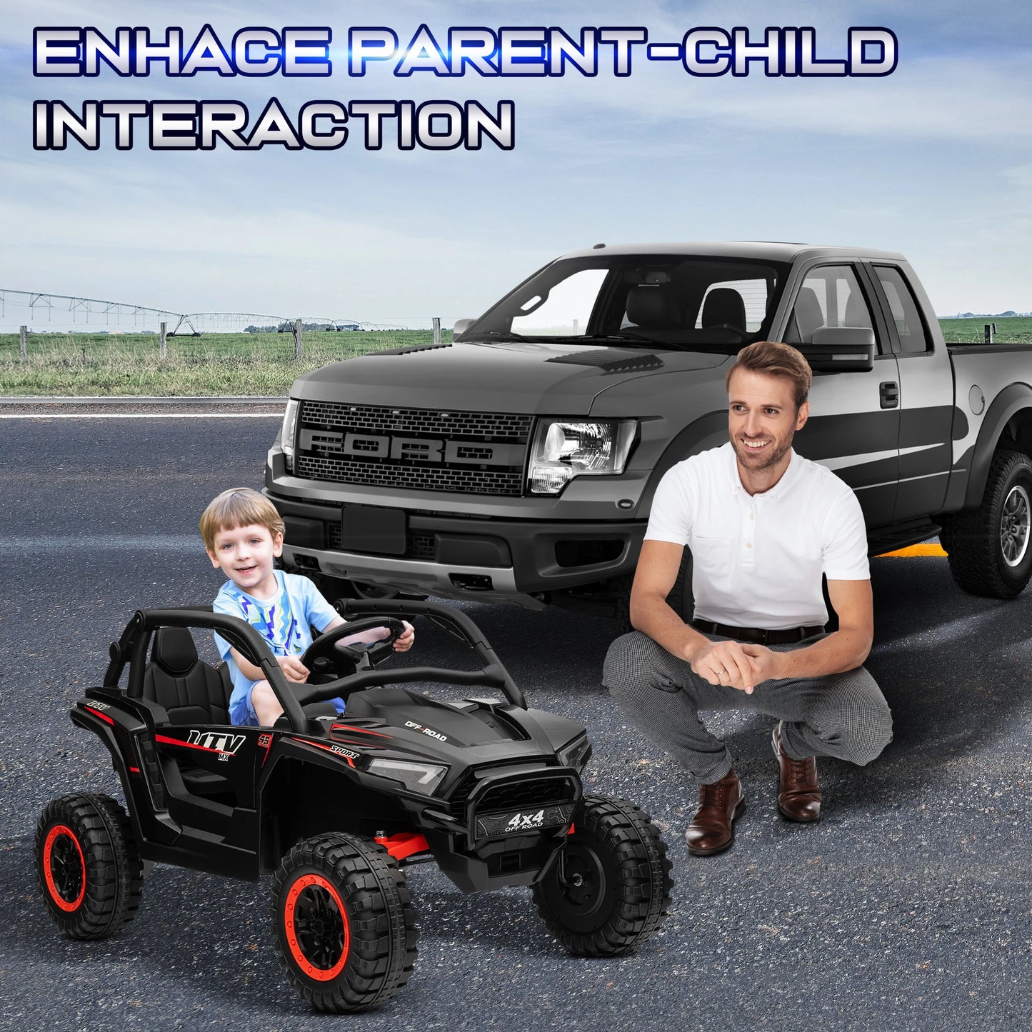 24V Ride on Car for Kids 2 Seater, 4x4 Off-Road UTV Toy w/ 3-Speed Remote Control, 4WD Powerful Motors, 18" Large Seat,