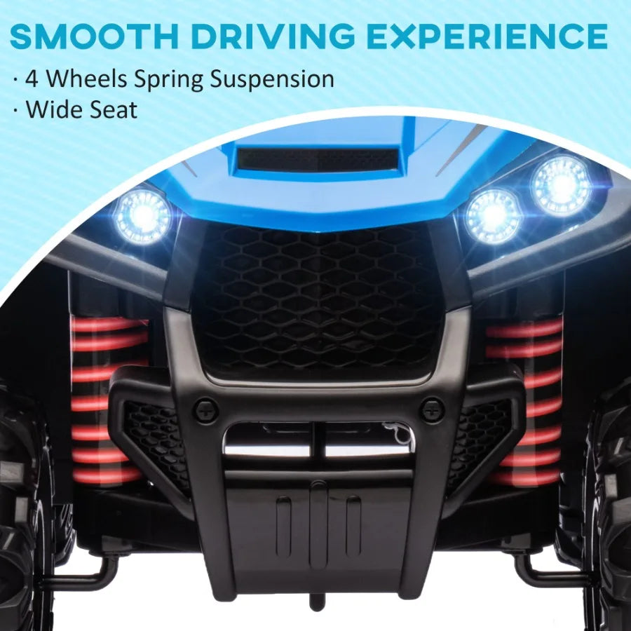 Qaba 12V ATV Battery Powered Four Wheeler with Spring Suspension Forward Reverse LED Lights Music MP3 Electric Car for Boys Gir