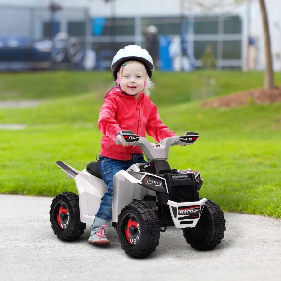 ATV Quad Car 6V FourWheeler for with Forward Backward Function WearResistant Wheels for Toddlers Ages 1836 Months White