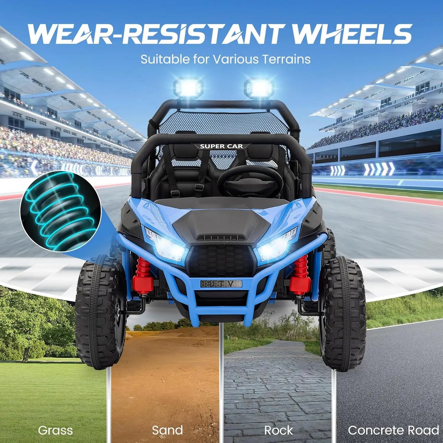 24V Ride on UTV Kids Car with Remote Control, Ride on Truck with Spring Suspensions, 2 Speeds,Lights, Treaded Tires