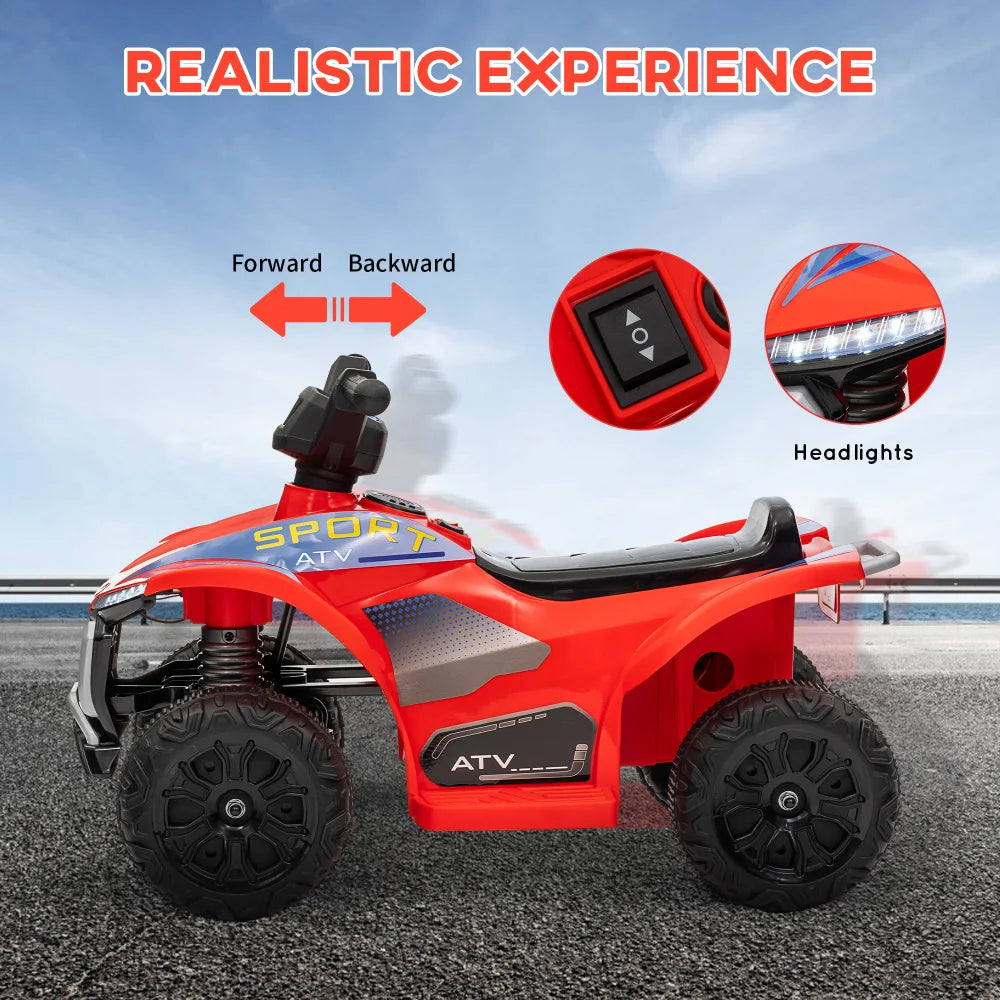 Qaba Kids ATV Quad, 6V Ride on Toy with 1.6MPH Max Speed Rechargeable Battery 4 Wheeler Battery Powered Lights Forward & Reverse