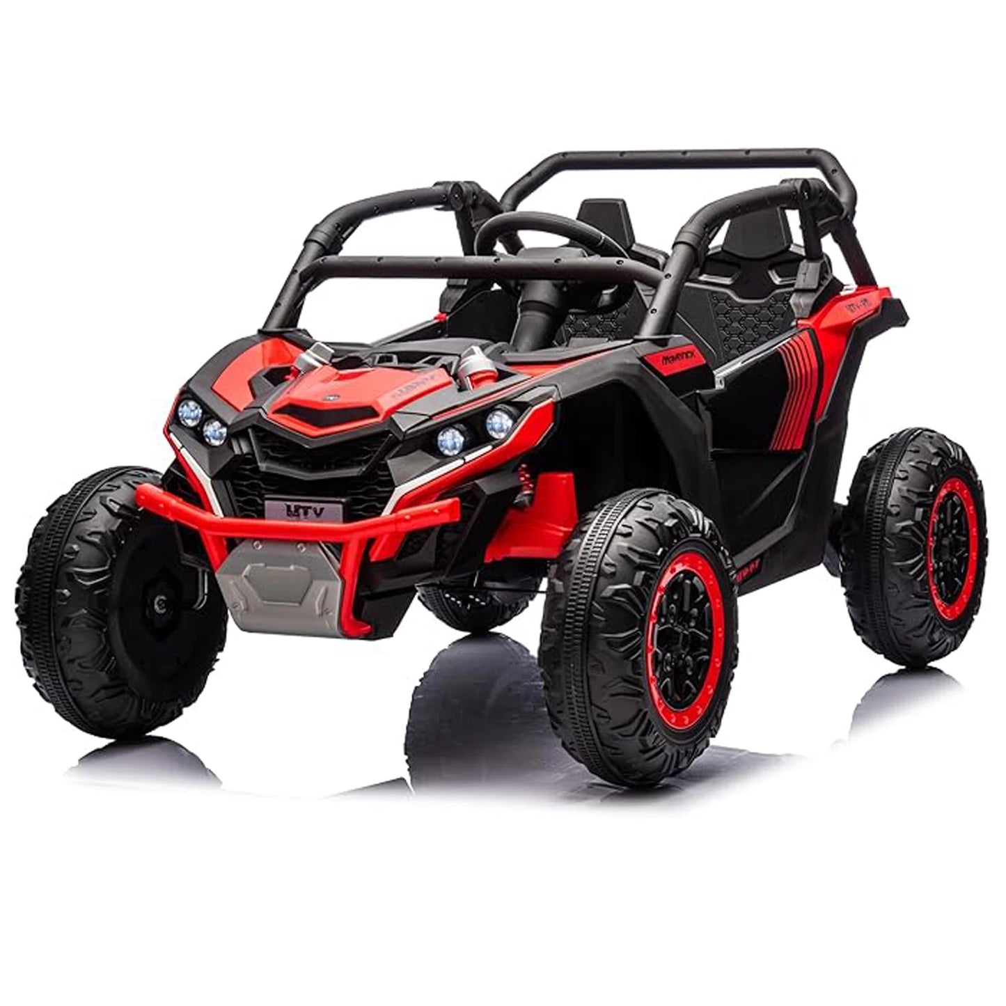 24V Kids Ride On Utv,2-Seater 4WD Off Road Electric Vehicle with Remote Control,Led Lights, 4 Shock Absorbers, One-Button Start