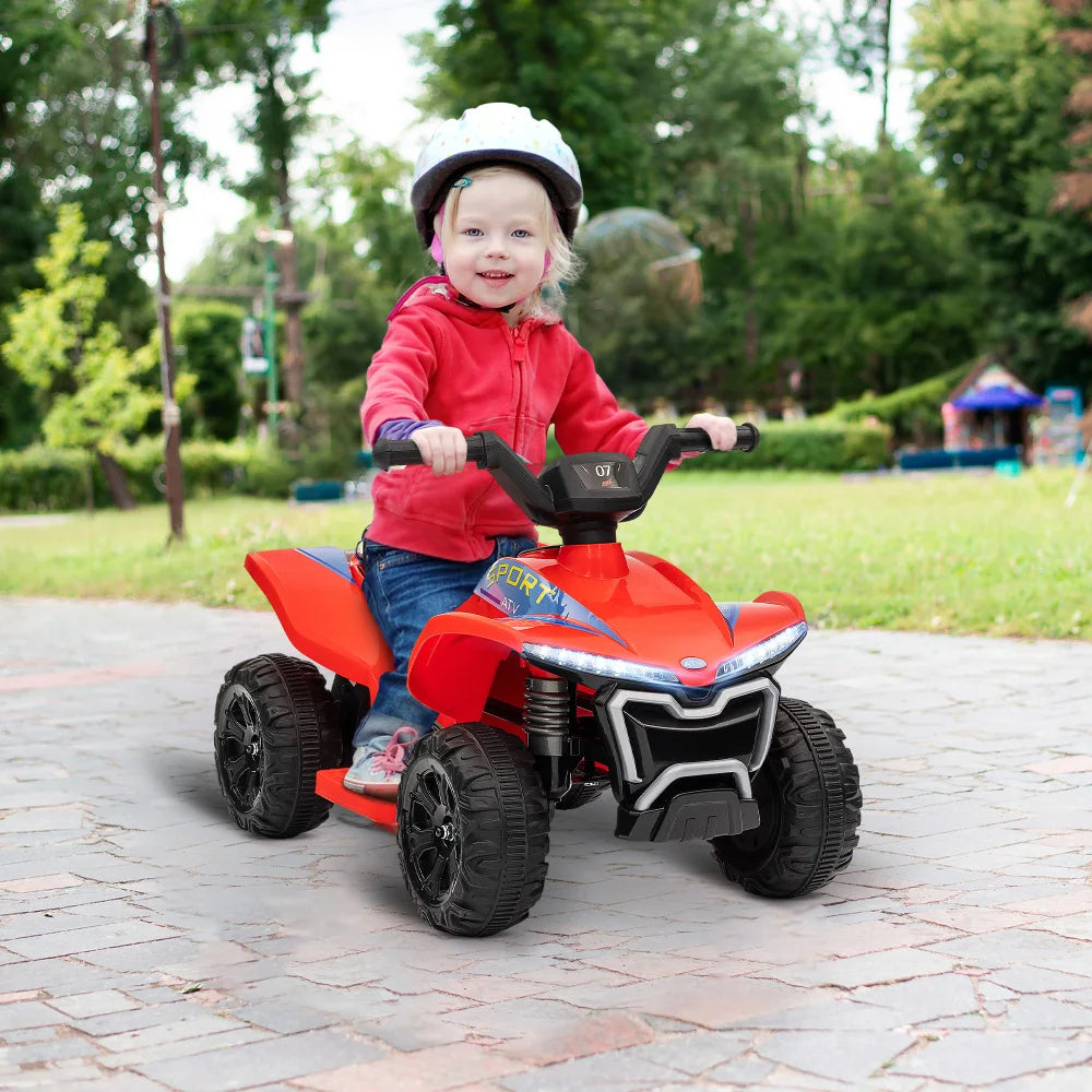Qaba Kids ATV Quad, 6V Ride on Toy with 1.6MPH Max Speed Rechargeable Battery 4 Wheeler Battery Powered Lights Forward & Reverse