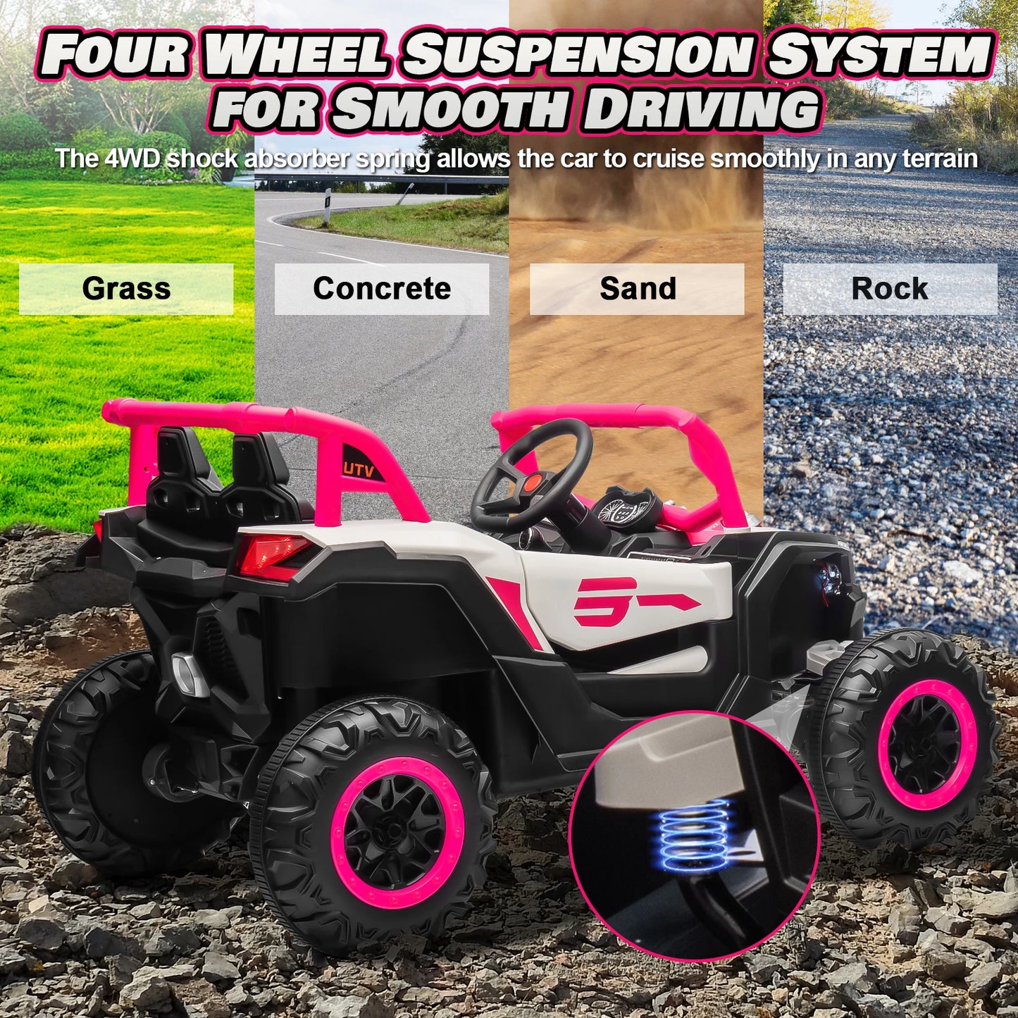 24V Ride On Car for Kids w/Remote Control, Battery Powered Off-Road UTV, 4x150W Motors,4 Shock Absorbers, 4.5 Mph Max S