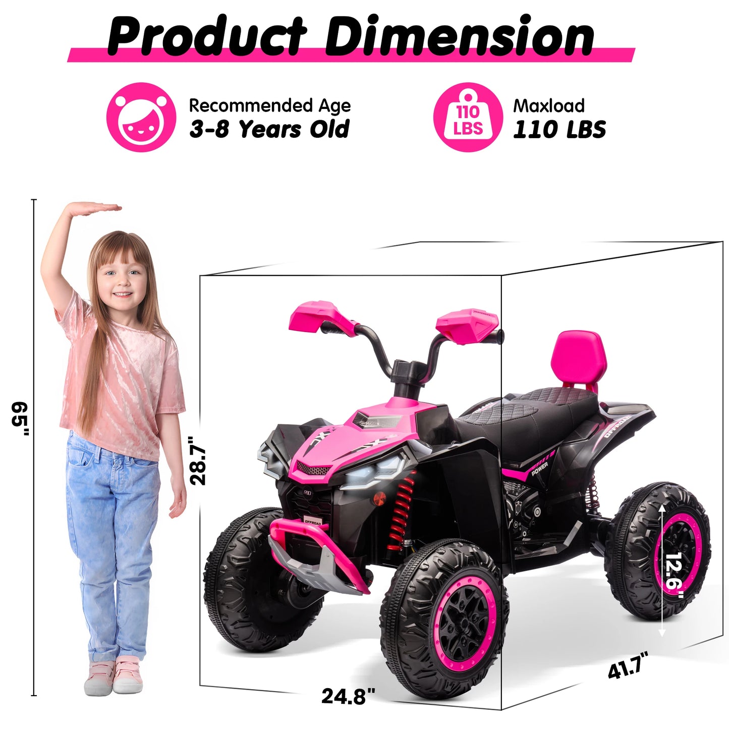 Kids ATV 4 Wheeler, Upgraded 2 Seater 24V Ride On Toy for Big Kid w/800W Powerful Motor, Battery Powered