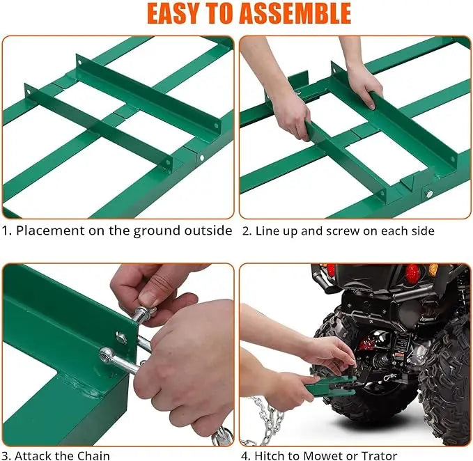 Land Leveler 48" Width, Heavy Duty Drag Harrow for ATV, UTV, Tractor - Lawn Rake, Versatile Applications, Enhanced Depth