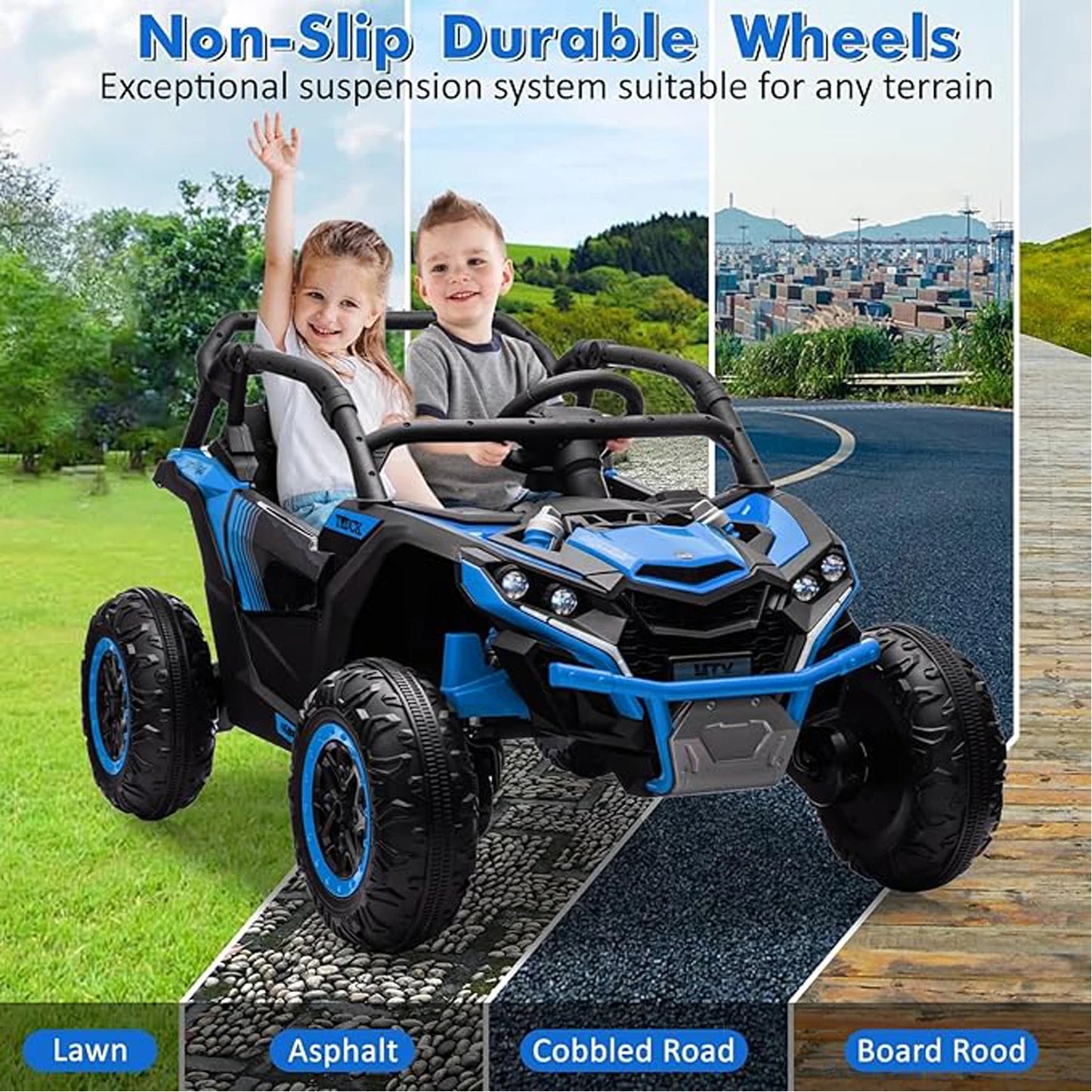 24V Kids Ride On Utv,2-Seater 4WD Off Road Electric Vehicle with Remote Control,Led Lights, 4 Shock Absorbers, One-Button Start