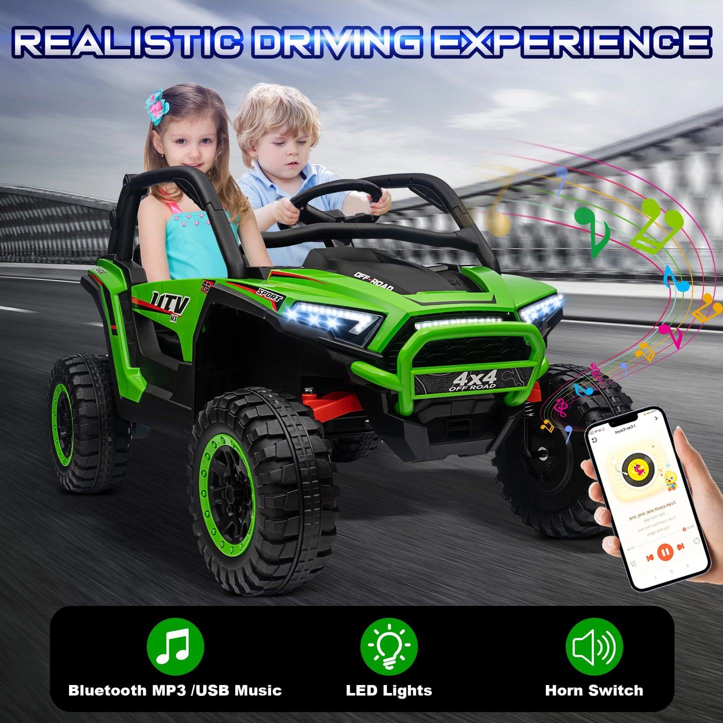 24V Ride on Car for Kids 2 Seater, 4x4 Off-Road UTV Toy w/ 3-Speed Remote Control, 4WD Powerful Motors, 18" Large Seat,