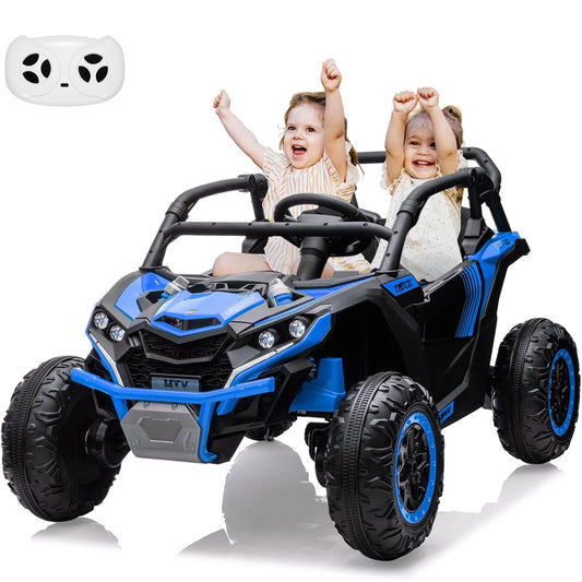 24V Kids Ride On Utv,2-Seater 4WD Off Road Electric Vehicle with Remote Control,Led Lights, 4 Shock Absorbers, One-Button Start