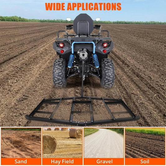 74" Width Driveway Drag Heavy Duty Steel Driveway Grader for ATV UTV Garden Lawn Tractors Topdressing Spreader Tool Wide Drag Le