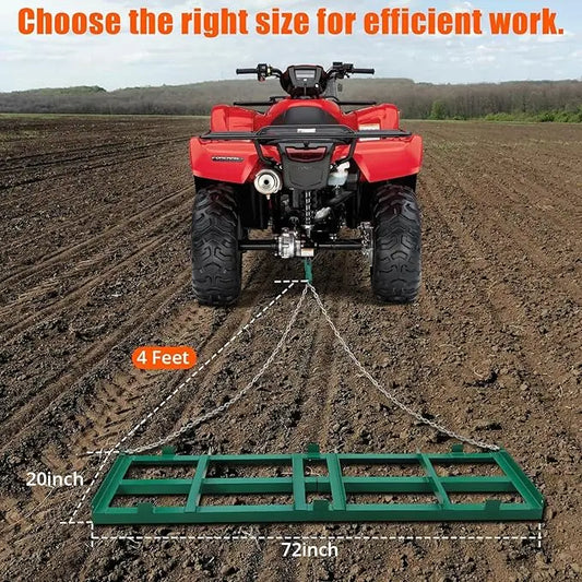 Land Leveler 48" Width, Heavy Duty Drag Harrow for ATV, UTV, Tractor - Lawn Rake, Versatile Applications, Enhanced Depth